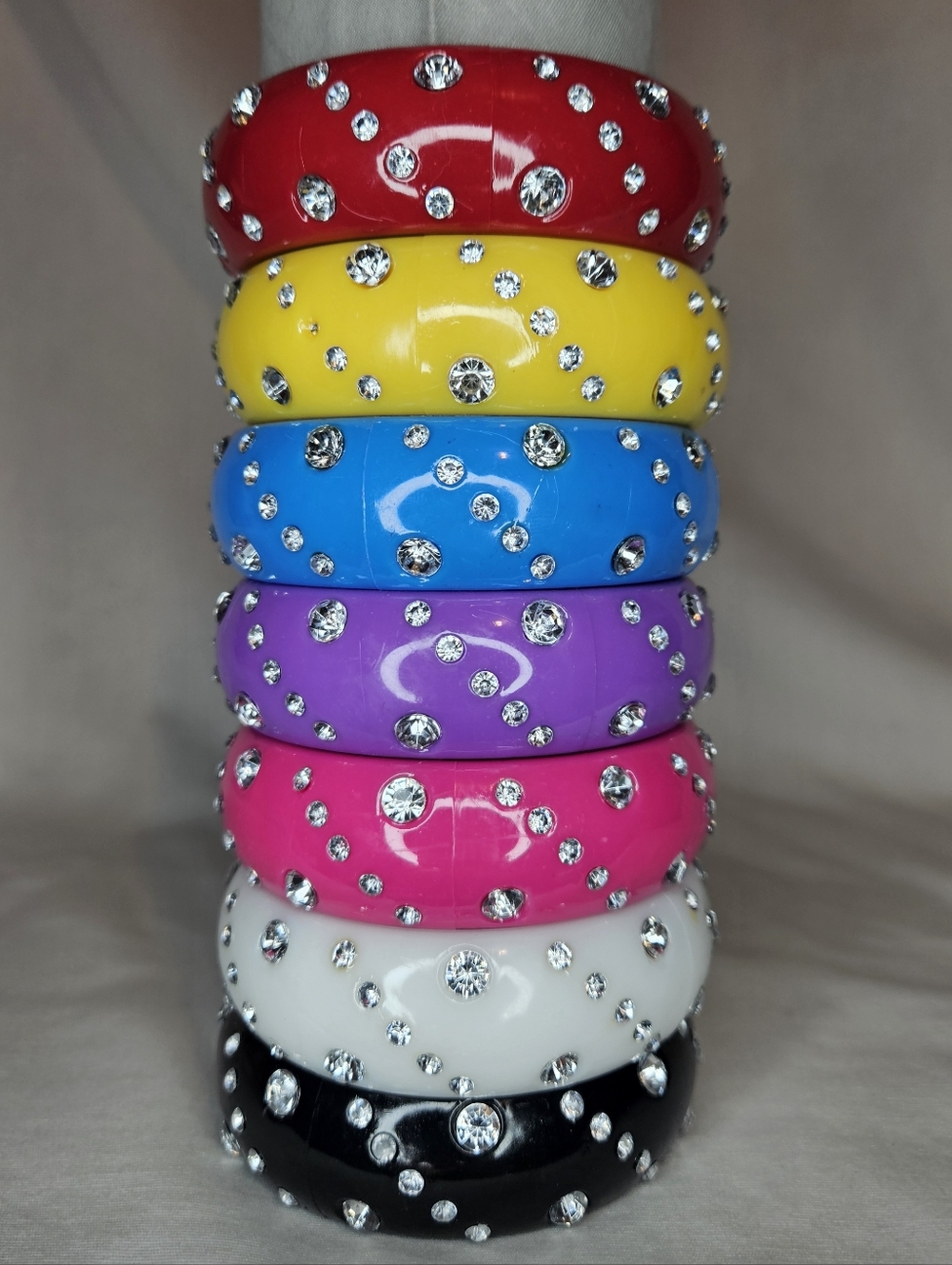 NOS Y2K Rainbow Lucite Style Bangle Bundle - Set of 7 Rhinestone Bracelets - Picture 1 of 9